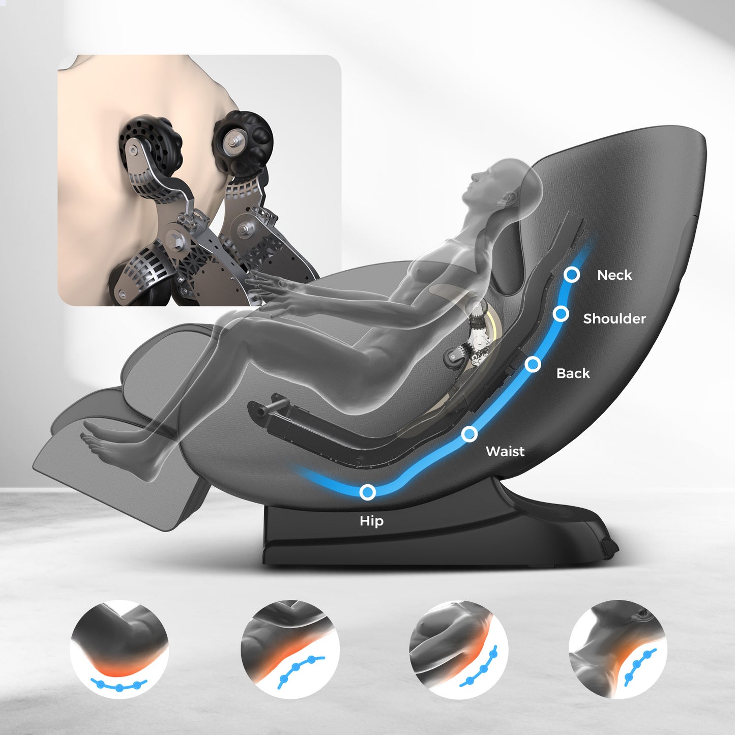 BOSSCARE Zero Gravity Shiatsu Full Body S Track Massage Chair,With Heating, Airbags, APP Voice Control,Black