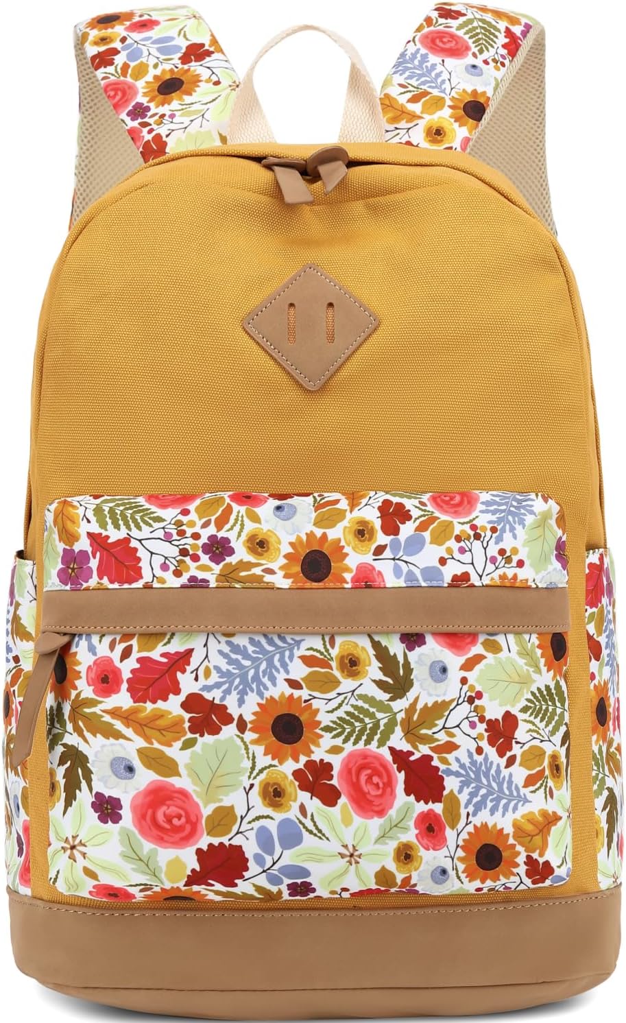 Leaper Girls Cute Floral Canvas Backpack Laptop Backpack Casual Shoulder Bag Satchel Daypack Black