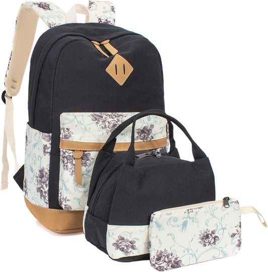 Leaper Cute Laptop Backpack Canvas Bag Daypack bag Lunch Bag Purse 3 in 1