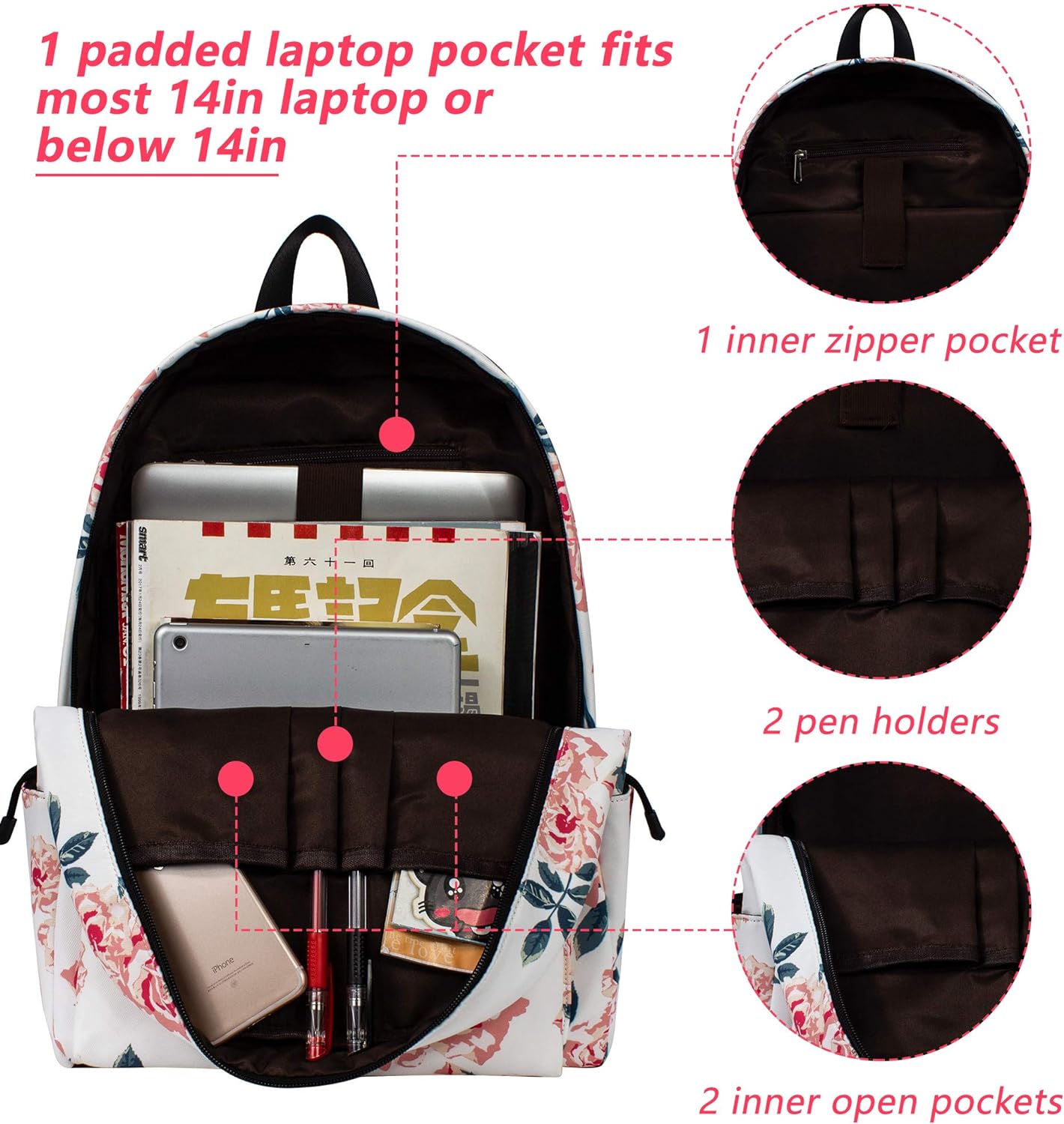Leaper Fashion Water Resistant School Backpack for Women Beige