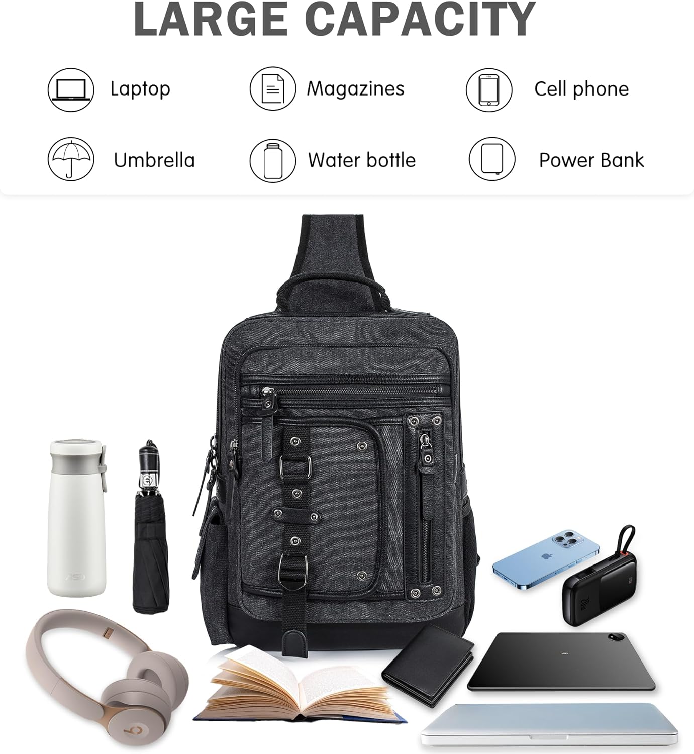 Schkleier Messenger Bag for Men Canvas Sling Bag Crossbody Backpack Laptop Shoulder Bag Hiking Daypacks Casual Tactical