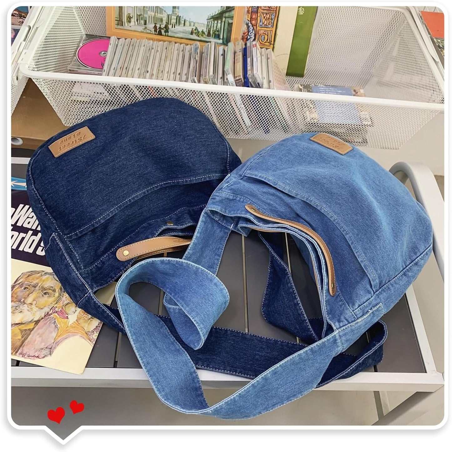 Leaper Denim Tote Bag Denim Shoulder Bag Lightweight Retro Travel Crossbody Hobo Handbag for Women