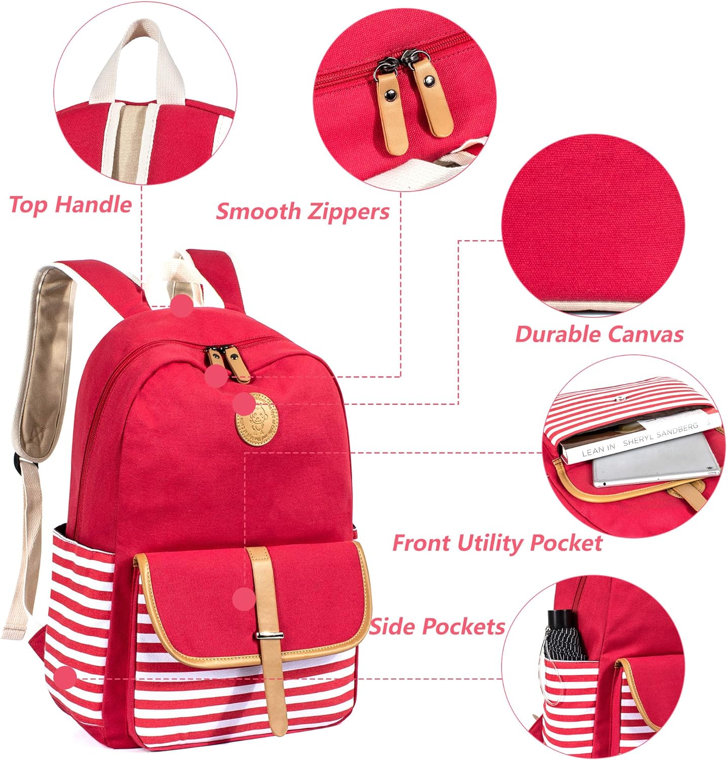 Leaper Canvas School Backpack for Girls Laptop Bag Travel Bag Bookbag Daypack